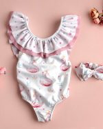 MEIA PATA Jednodielne plavky s volánom a mašľou labute Swimsuit SAINT TROPEZ ružové MP001SS22 | Welcomebaby.sk