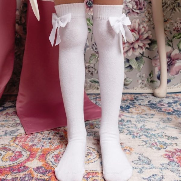 NENA BEBE Nadkolienky s mašľou biele Over the knee socks with bow white 23N12 | Welcomebaby.sk