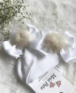 MEIA PATA Podkolienky s dvojitou mašľou a brmbolcom biele Kneesocks with double satin bow and pompom white 1103M | Welcomebaby.sk