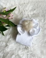 MEIA PATA Podkolienky s dvojitou mašľou a brmbolcom biele Kneesocks with double satin bow and pompom white 1103M | Welcomebaby.sk