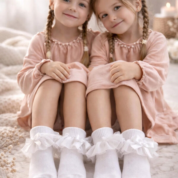 MEIA PATA Ponožky biele s tylovým volánom a mašličkou Socks tulle white 3037S | Welcomebaby.sk