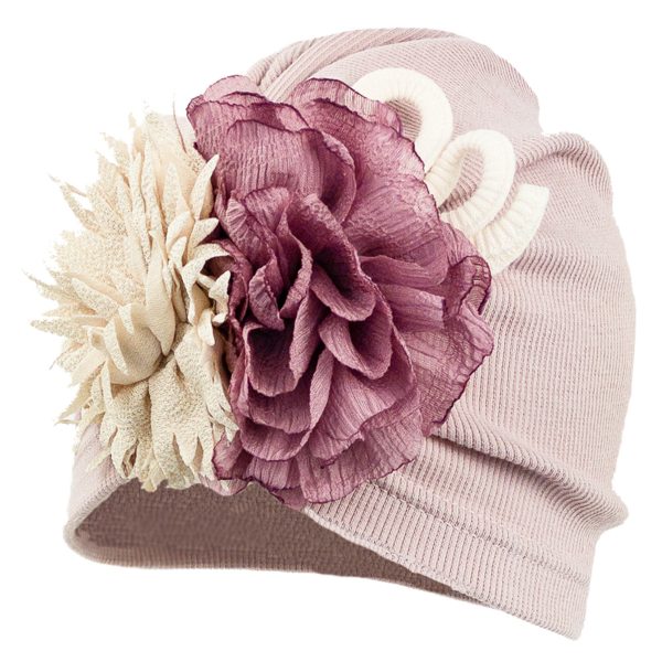 JAMIKS Rebrovaná čiapka s veľkým kvetom BESTA ružová Hat with flower lila JWG064 | Welcomebaby.sk