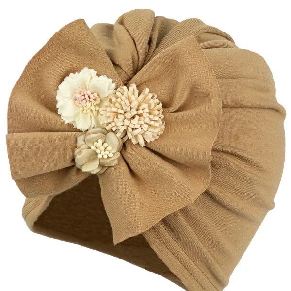 JAMIKS Turban s kvetmi ELINNOR hnedý Turban with flowers caramel JWG143 | Welcomebaby.sk