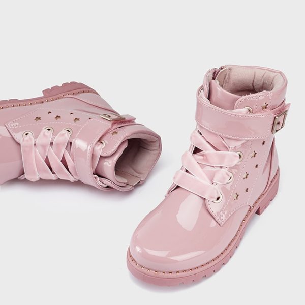 MAYORAL Dievčenské nízke čižmy ružové Girl patent leather biker boots rosa 46388 | Welcomebaby.sk