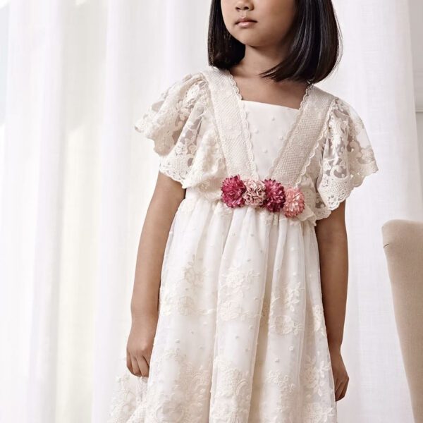 ABEL & LULA Sviatočné čipkované šaty krémové Embroidered tulle dress 5043 | Welcomebaby.sk