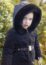 ABEL & LULA Zimná bunda čierna s kapucňou a opaskom Belt coat black 5839 | Welcomebaby.sk