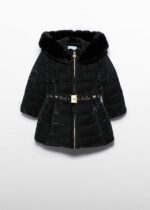 ABEL & LULA Zimná bunda čierna s kapucňou a opaskom Belt coat black 5839 | Welcomebaby.sk