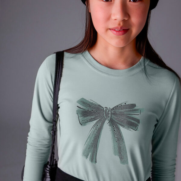 MAYORAL Tričko s dlhým rukávom s mašľou zelené Girl Basic Print Tshirt jade 830 | Welcomebaby.sk