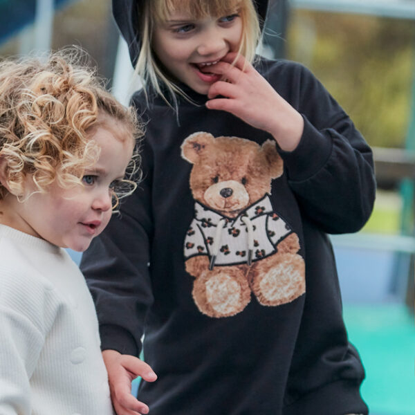 MAYORAL Mikinové šaty s medvedíkom čierne Girls fleece hoody black 4928 | Welcomebaby.sk