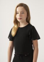 MAYORAL Dievčenské rebrované tričko s krátkym rukávom čierne Tshirt short sleeves black 6004 | Welcomebaby.sk