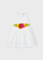 MAYORAL Šaty s opaskom s kvetmi biele Drees white 3959 | Welcomebaby.sk