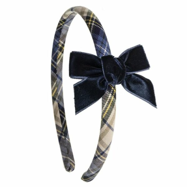 SIENA Károvaná čelenka s velvet mašľou modrá Headband tartan velvet navy blue 200107432 | Welcomebaby.sk