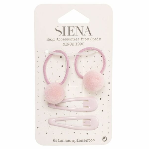 SIENA Dve gumičky s brmbolcom s dvomi sponkami ružové Pack of 2 hair ties + 2 hair clips light pink 7215 | Welcomebaby.sk