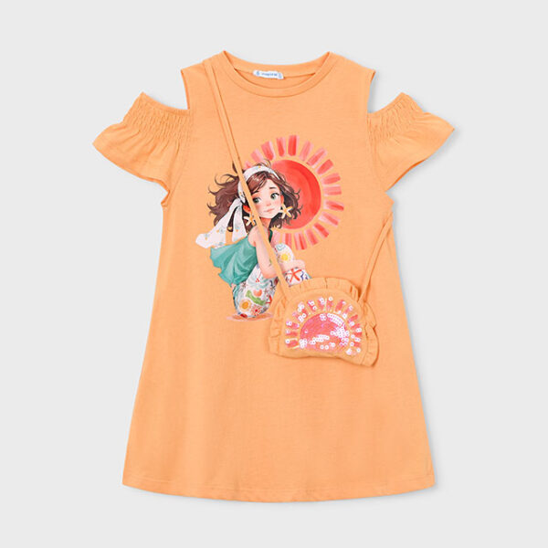 MAYORAL Šaty s kabelkou 3941 Dress with slits and handbag pumpkin | Welcomebaby.sk