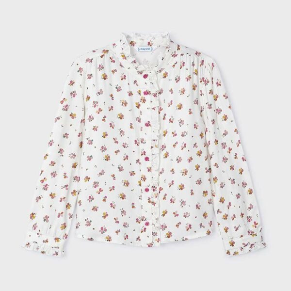 MAYORAL Dievčenská vzorovaná blúzka biela Girl ruffle print blouse 4117 | Welcomababy.sk