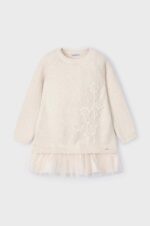 MAYORAL Pletené tylové šaty krémové Girl combined knit tulle dress cream 4918 | Welcomebaby.sk