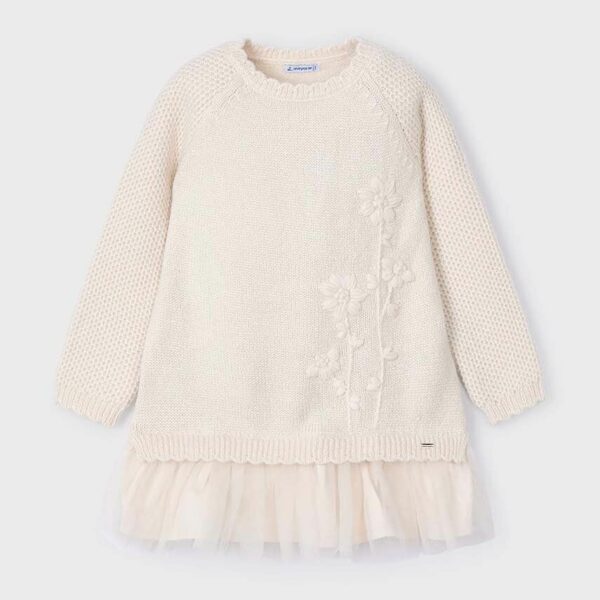 MAYORAL Pletené tylové šaty krémové Girl combined knit tulle dress cream 4918 | Welcomebaby.sk