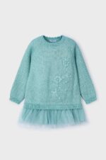 MAYORAL Pletené tylové šaty zelené Girl combined knit tulle dress jade 4918 | Welcomebaby.sk