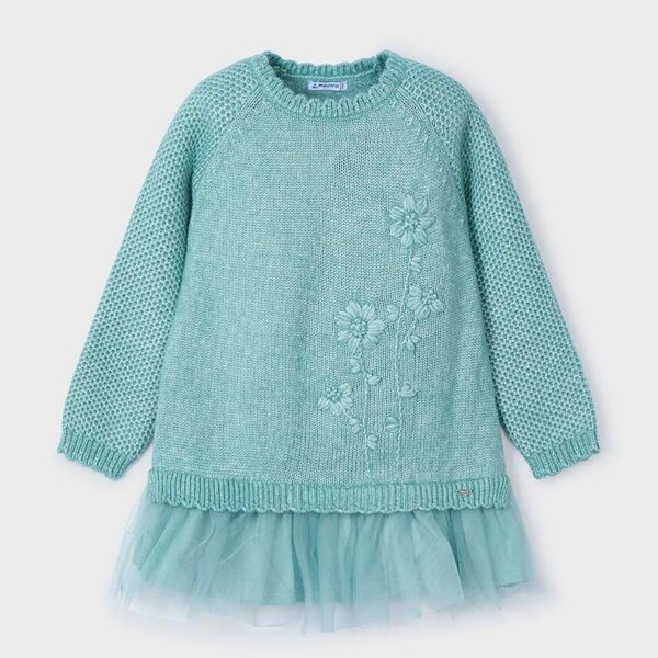 MAYORAL Pletené tylové šaty zelené Girl combined knit tulle dress jade 4918 | Welcomebaby.sk