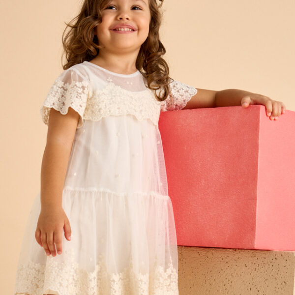 Vyšívané šaty krémové 3909 Tulle embroidered dress | Welcomebaby.sk