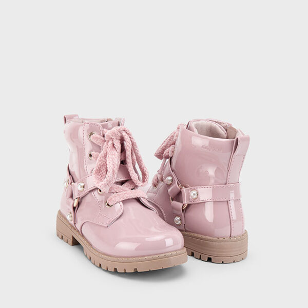 MAYORAL Dievčenské nízke čižmy ružové 46596 Girl patent biker boots rose | Welcomebaby.sk